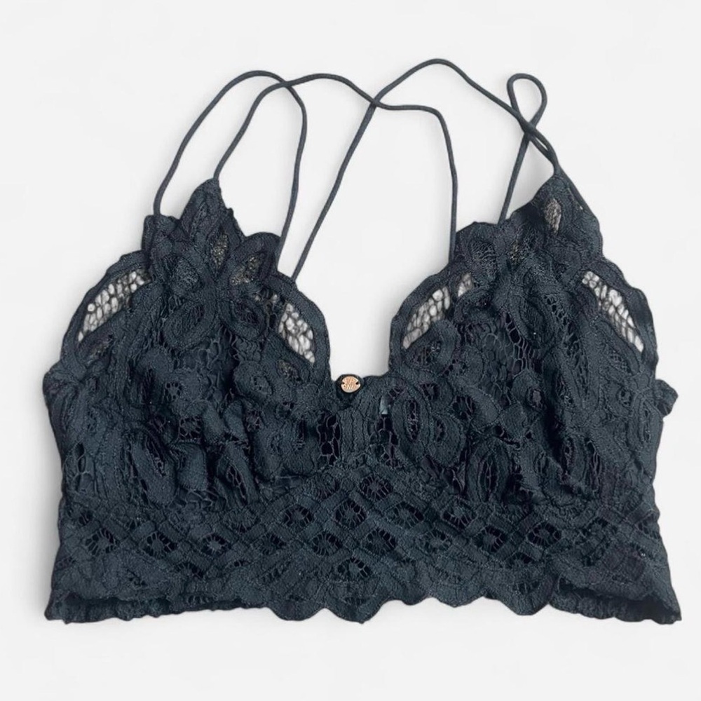 Free People Adella Black Lace Bralette Top with Adjustable Straps Sz M Boho - Picture 2 of 5